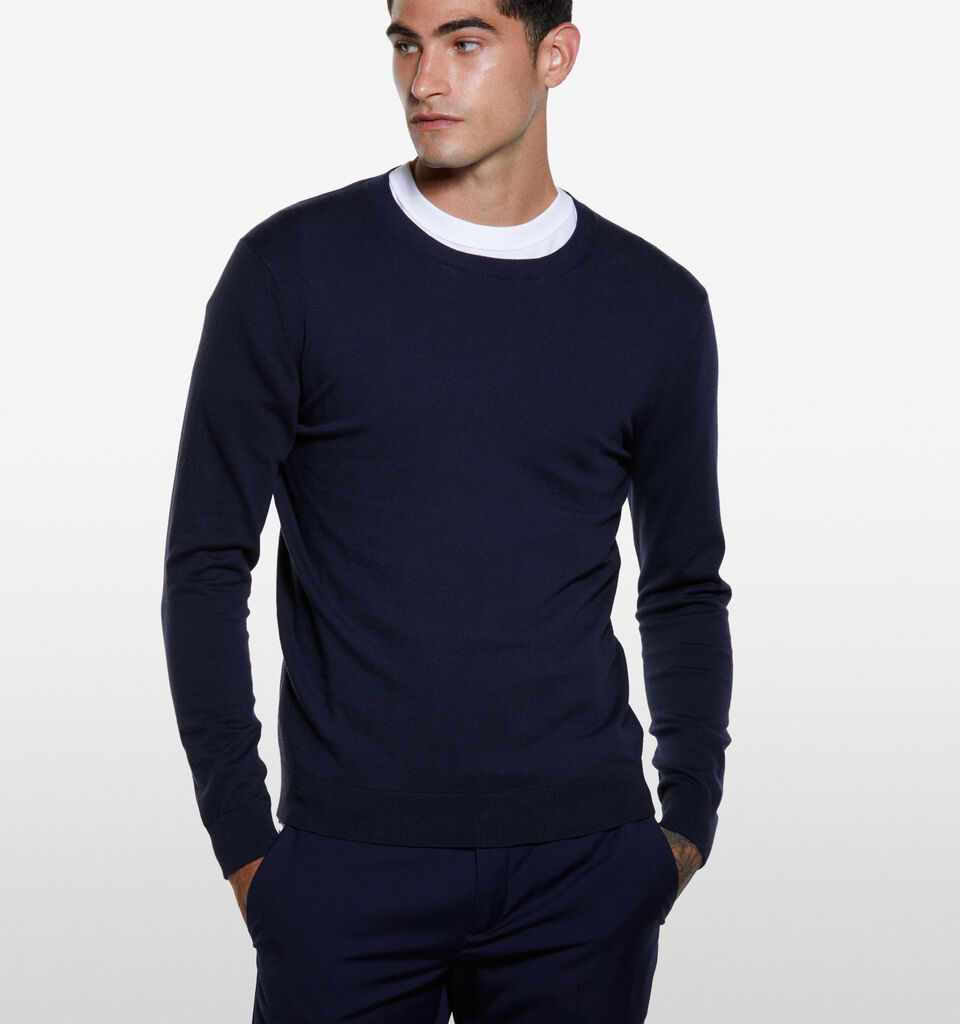 Dark blue crew neck sweater - men's crew neck sweaters - Dark Blue | Sisley image number 3